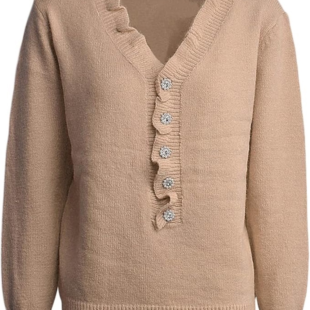 V-Neck Sweater Pearl Crystal Embellishments